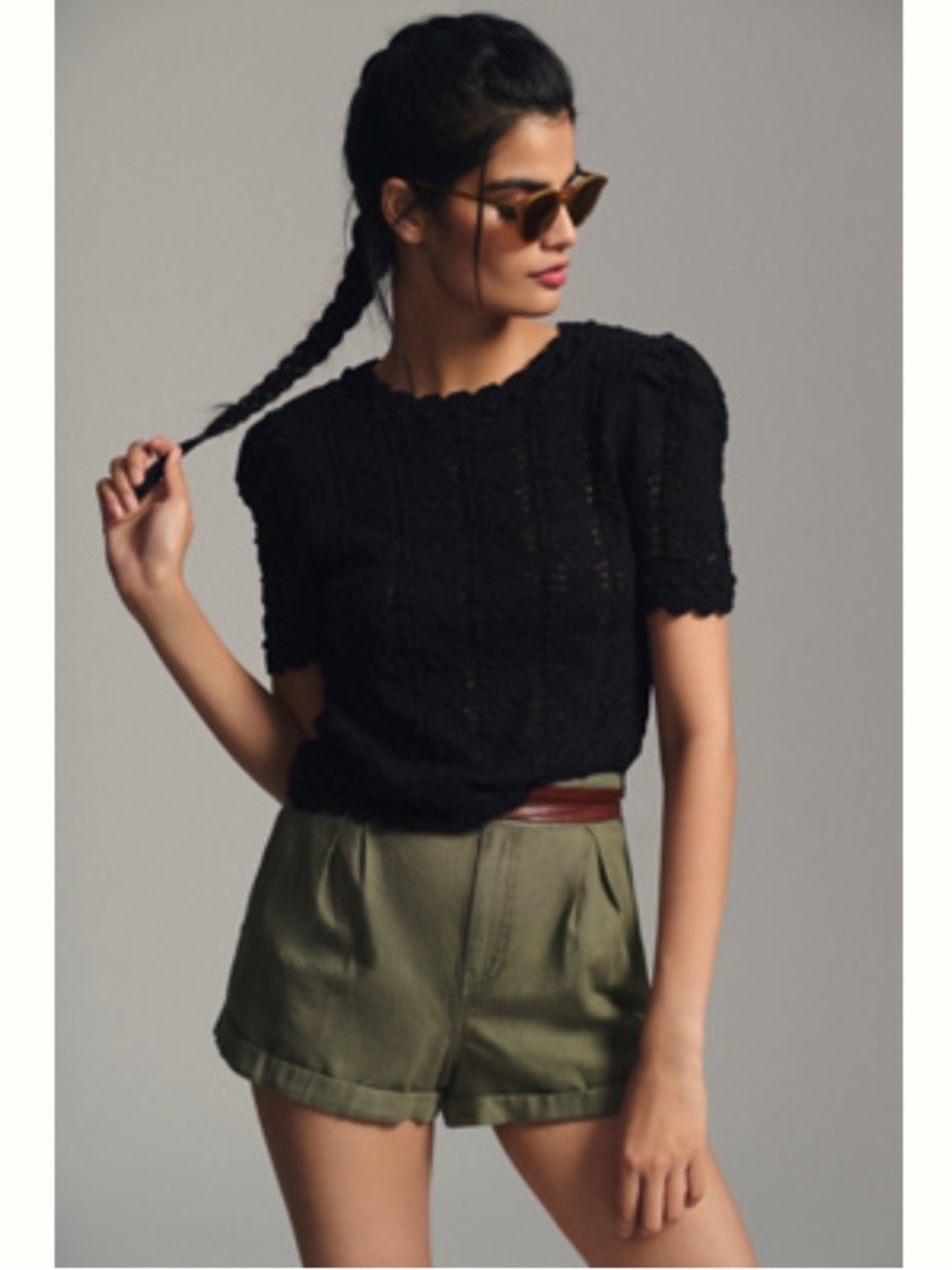 Anthropologie Pointelle Sweater Tee Black SZ M
